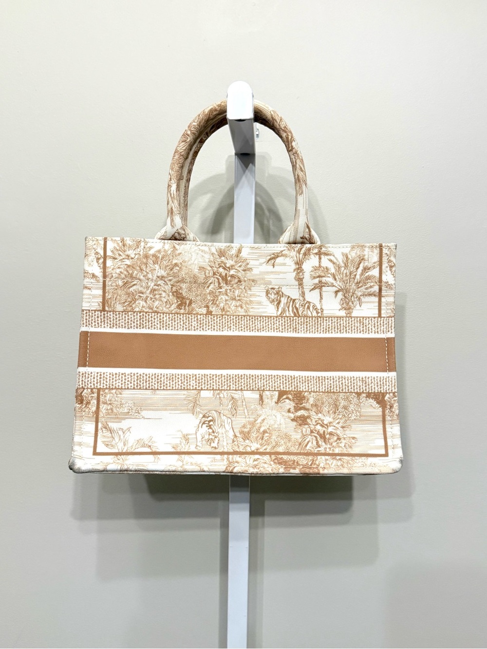 Lily & Bean Tropical Print Canvas Tote Bag Brown Beige Large NWOT